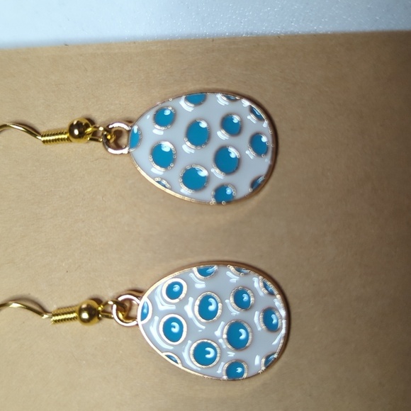 Blue Polka Dot Easter Egg Earrings - Picture 2 of 3